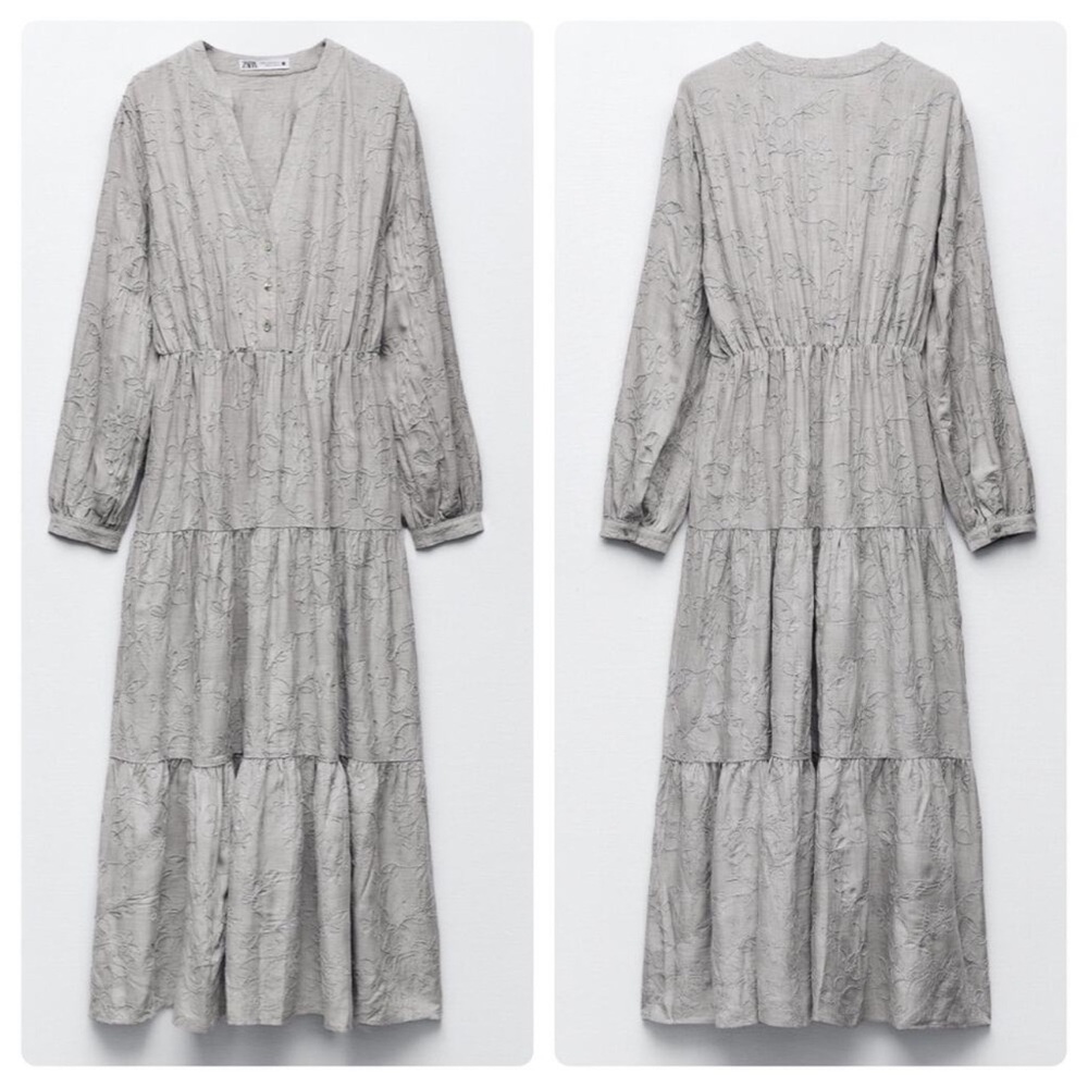 NWOT Zara Grey Embroidered Dress - Size S